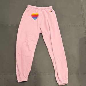 Aviator Nation Pink Sweatpants with Rainbow Heart